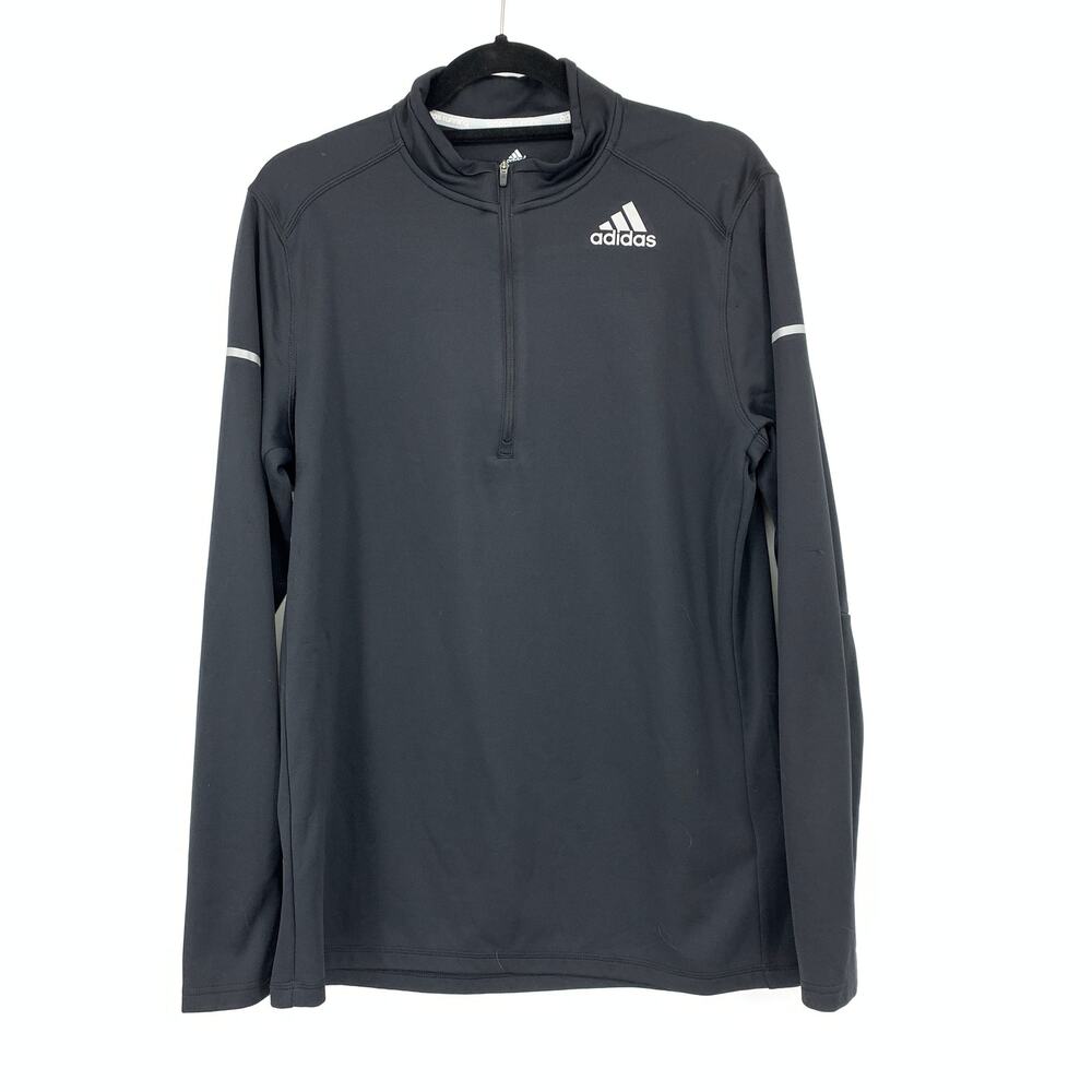 Adidas Pullover Long Sleeve Shirt Mens Size Large 1/4 Zip Black Mock Neck *FLAWS - Picture 1 of 9